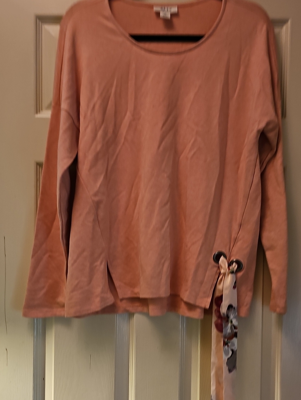 Style & Co. Pink Scoop-Neck Long Sleeve Top with Side Tie